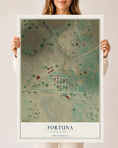 Map of Fortuna, North Dakota, 24 x 36 inch unframed archival matte print