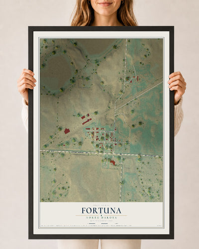 Map of Fortuna, North Dakota, 24 x 36 inch print in a black wood frame