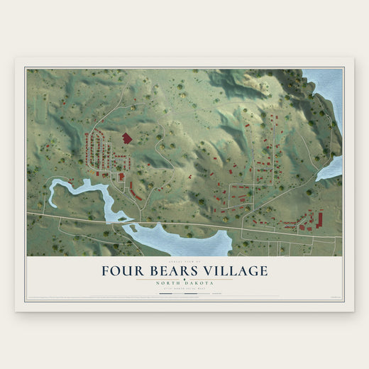 Four Bears Village, North Dakota map print, the full design