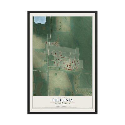 Map of Fredonia, North Dakota, 12 x 18 inch print in a black wood frame