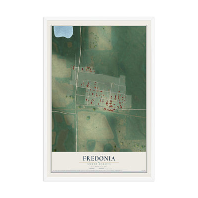 Map of Fredonia, North Dakota, 12 x 18 inch print in a white wood frame