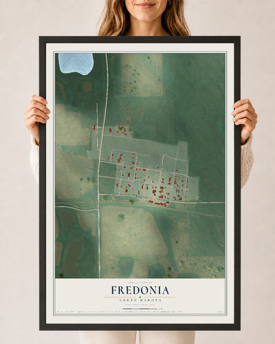 Map of Fredonia, North Dakota, 24 x 36 inch print in a black wood frame