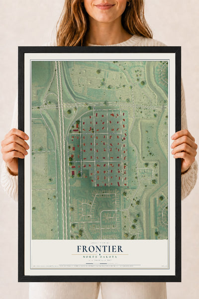 Map of Frontier, North Dakota, 18 x 24 inch print in a black wood frame