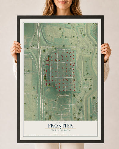 Map of Frontier, North Dakota, 24 x 36 inch print in a black wood frame