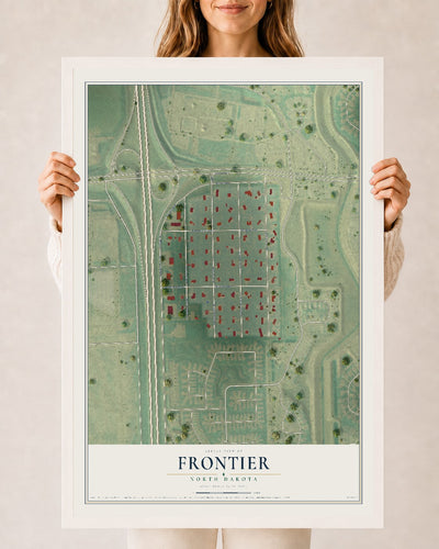 Map of Frontier, North Dakota, 24 x 36 inch print in a white wood frame