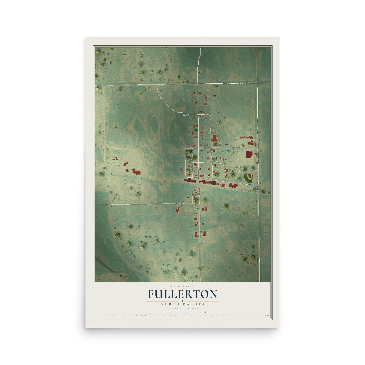 Map of Fullerton, North Dakota, 12 x 18 inch unframed archival matte print