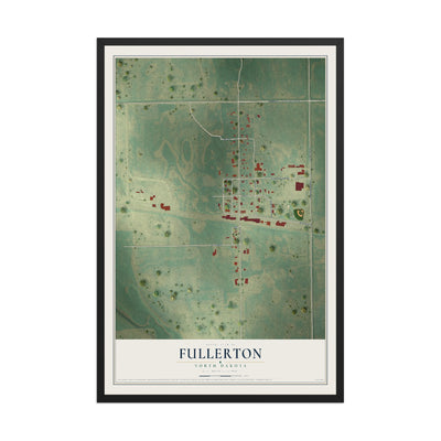 Map of Fullerton, North Dakota, 12 x 18 inch print in a black wood frame