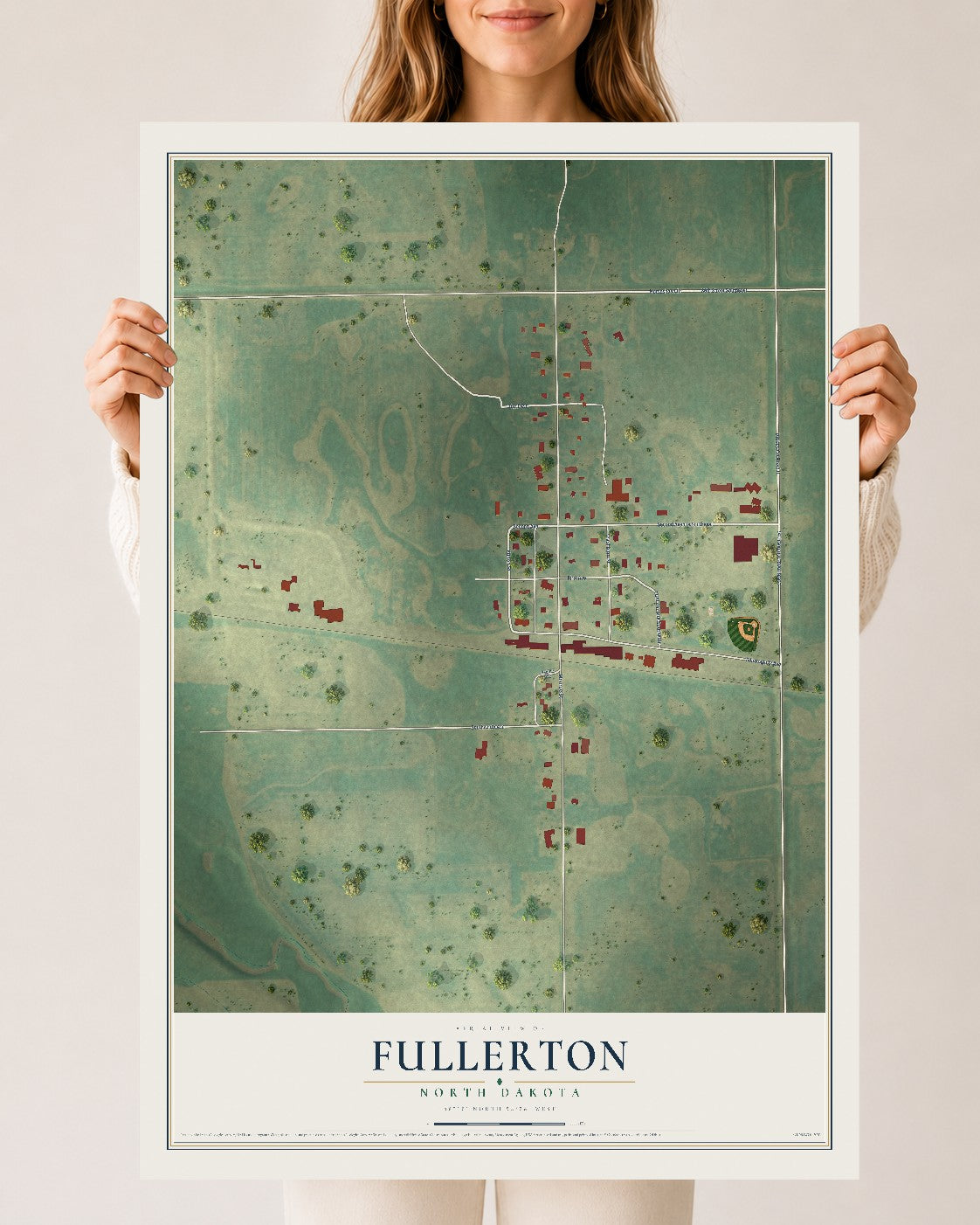 Map of Fullerton, North Dakota, 24 x 36 inch unframed archival matte print