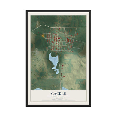 Map of Gackle, North Dakota, 12 x 18 inch print in a black wood frame