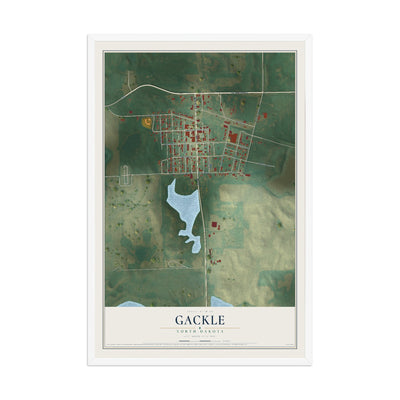 Map of Gackle, North Dakota, 12 x 18 inch print in a white wood frame
