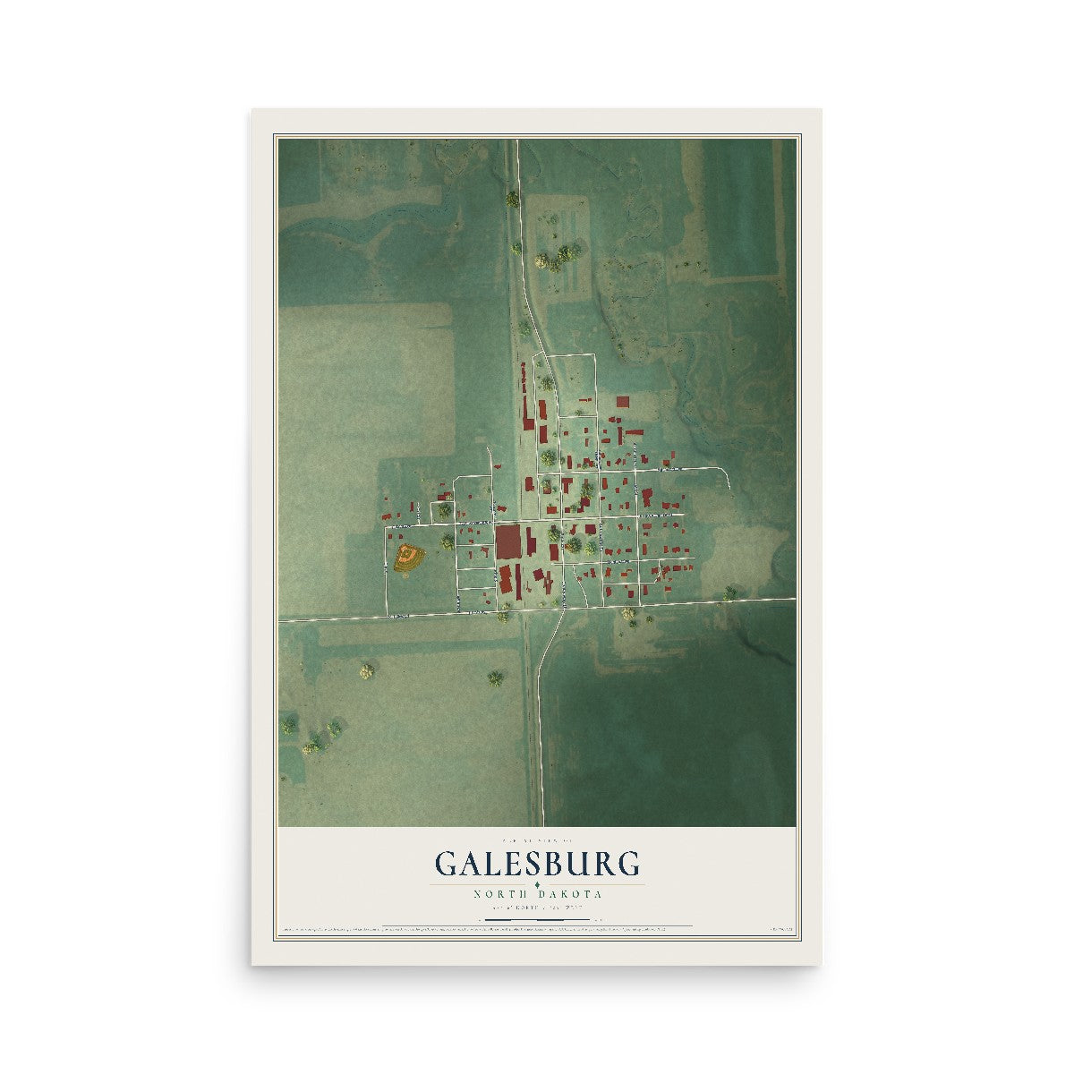 Map of Galesburg, North Dakota, 12 x 18 inch unframed archival matte print