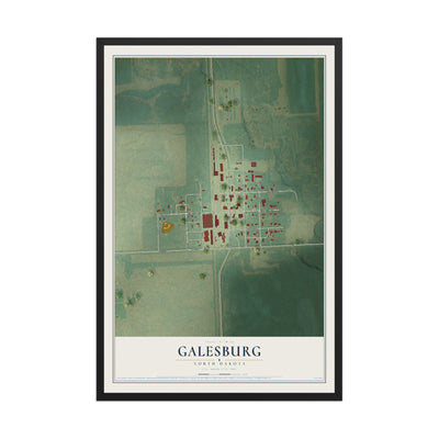 Map of Galesburg, North Dakota, 12 x 18 inch print in a black wood frame