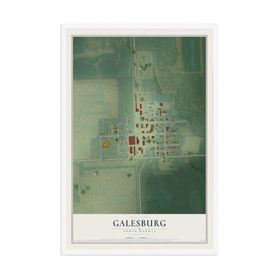 Map of Galesburg, North Dakota, 12 x 18 inch print in a white wood frame