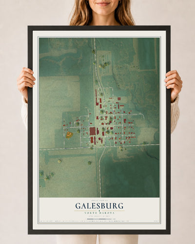 Map of Galesburg, North Dakota, 24 x 36 inch print in a black wood frame