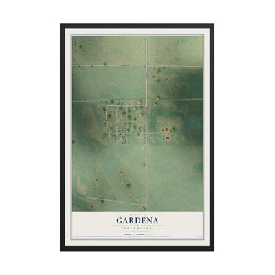 Map of Gardena, North Dakota, 12 x 18 inch print in a black wood frame