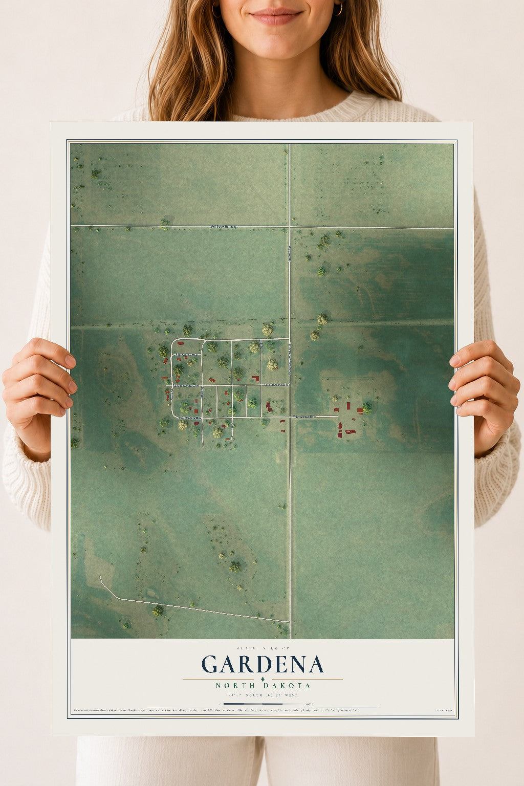 Map of Gardena, North Dakota, 18 x 24 inch unframed archival matte print