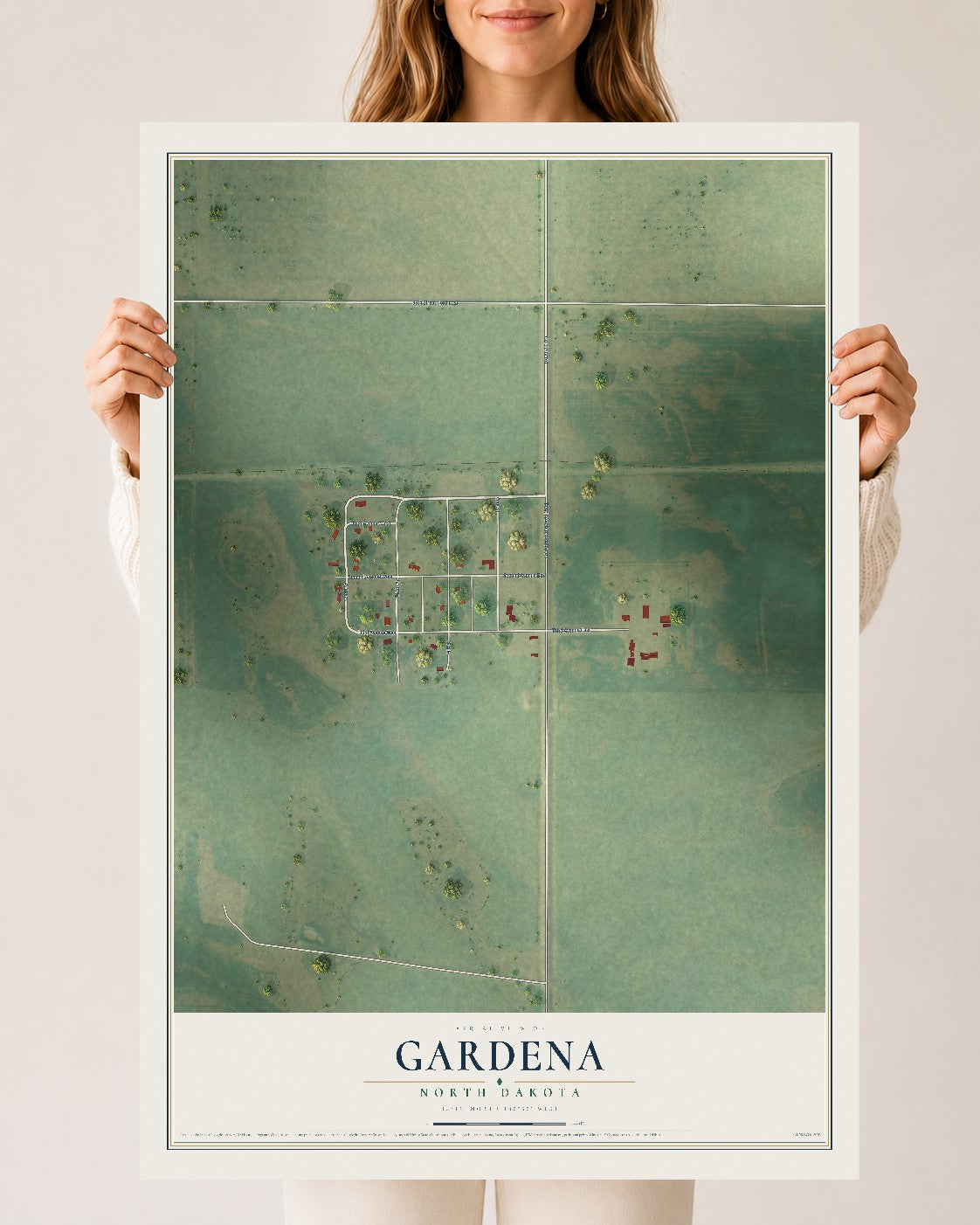 Map of Gardena, North Dakota, 24 x 36 inch unframed archival matte print