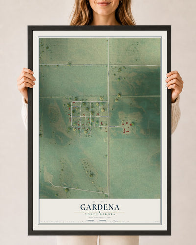 Map of Gardena, North Dakota, 24 x 36 inch print in a black wood frame