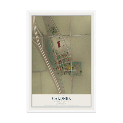 Map of Gardner, North Dakota, 12 x 18 inch print in a white wood frame