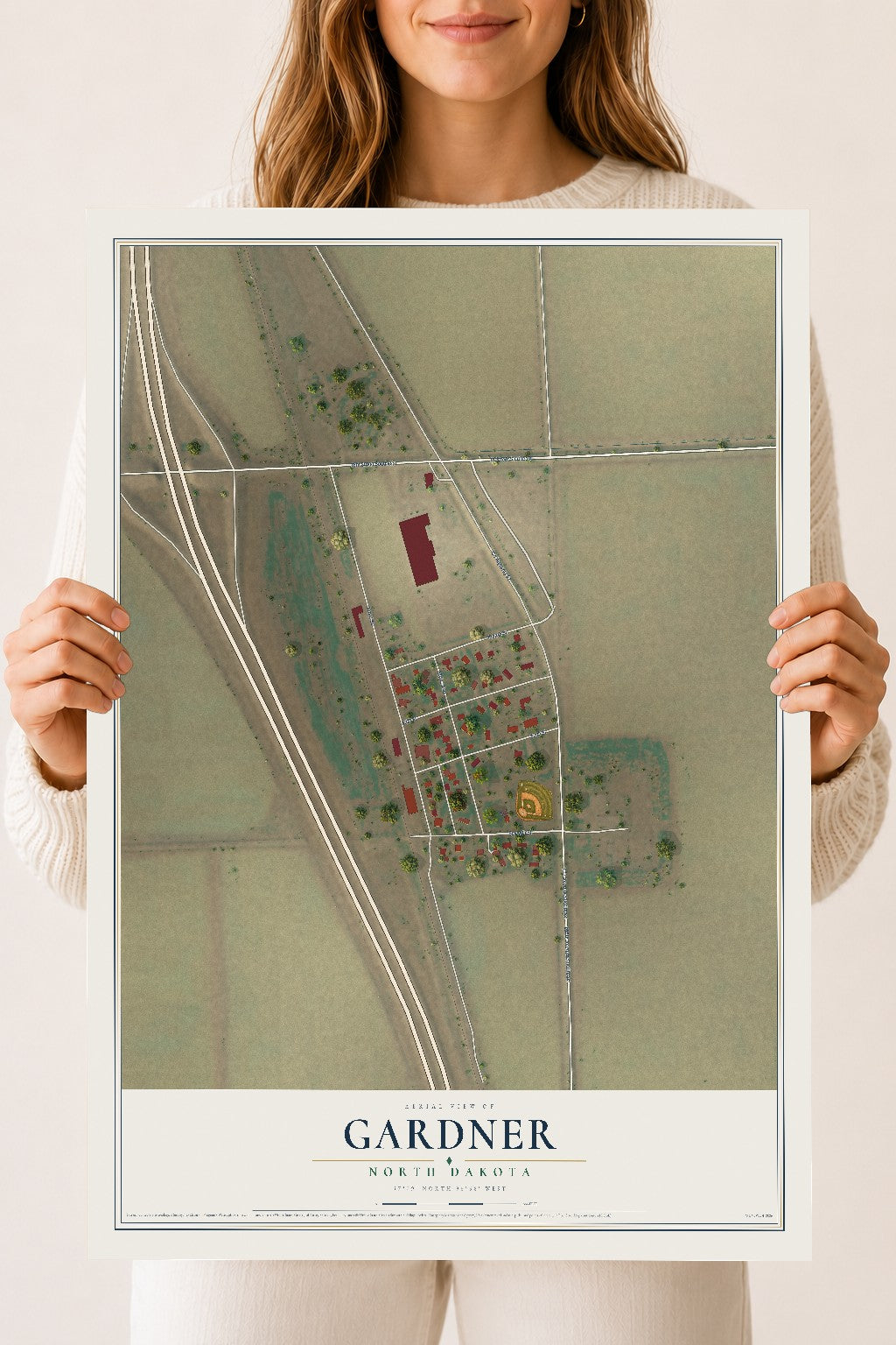 Map of Gardner, North Dakota, 18 x 24 inch unframed archival matte print
