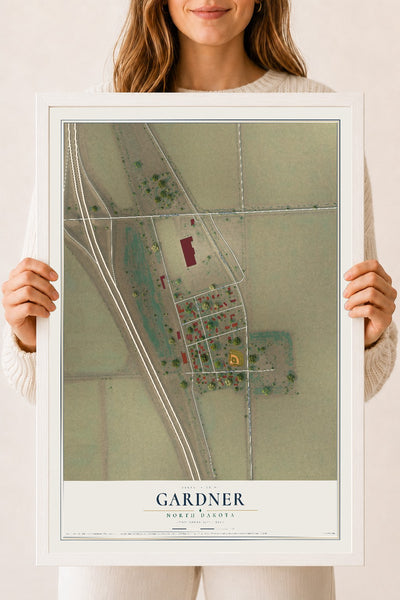 Map of Gardner, North Dakota, 18 x 24 inch print in a white wood frame