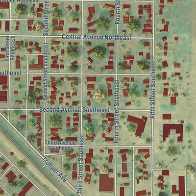 Close-up of the map of Garrison, North Dakota print showing street and building detail