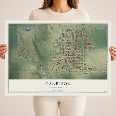 Map of Garrison, North Dakota, 18 x 24 inch unframed archival matte print