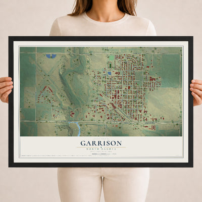 Map of Garrison, North Dakota, 18 x 24 inch print in a black wood frame