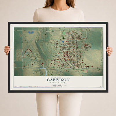 Map of Garrison, North Dakota, 24 x 36 inch print in a black wood frame