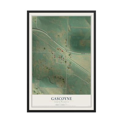 Map of Gascoyne, North Dakota, 12 x 18 inch print in a black wood frame