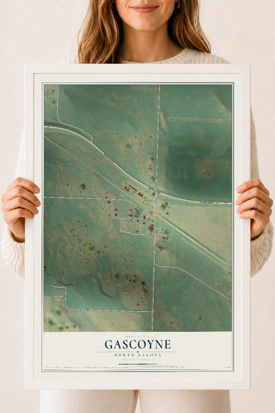 Map of Gascoyne, North Dakota, 18 x 24 inch print in a white wood frame