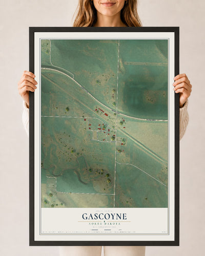 Map of Gascoyne, North Dakota, 24 x 36 inch print in a black wood frame