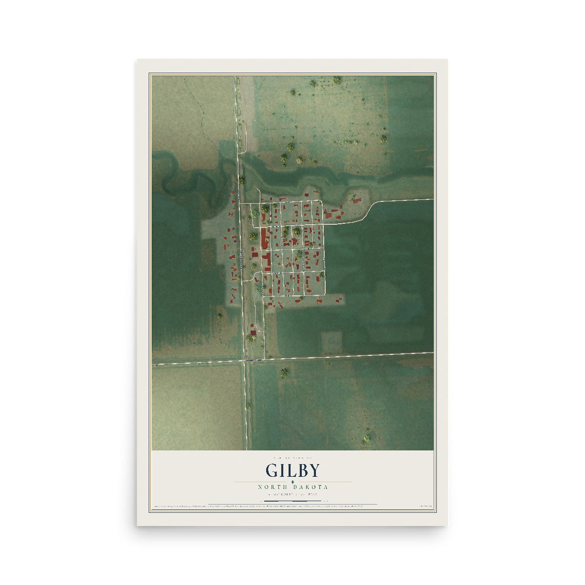 Map of Gilby, North Dakota, 12 x 18 inch unframed archival matte print