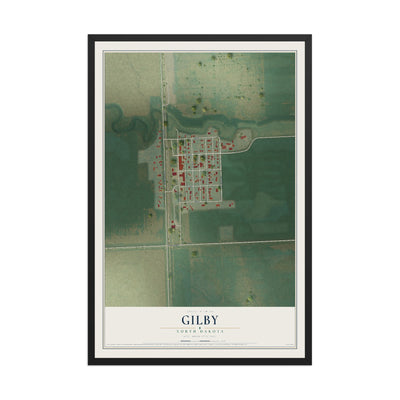 Map of Gilby, North Dakota, 12 x 18 inch print in a black wood frame
