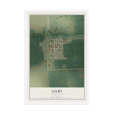 Map of Gilby, North Dakota, 12 x 18 inch print in a white wood frame