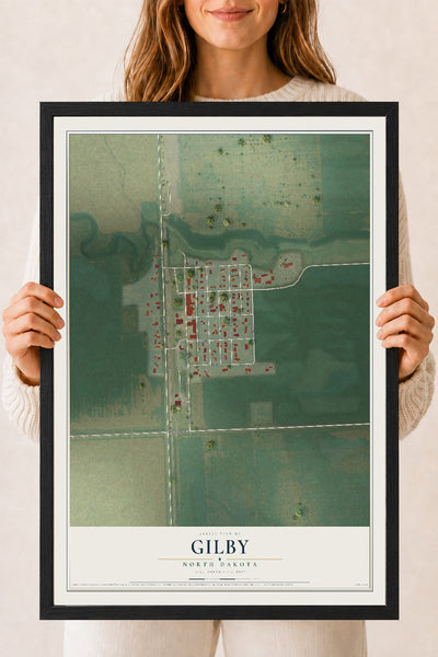 Map of Gilby, North Dakota, 18 x 24 inch print in a black wood frame