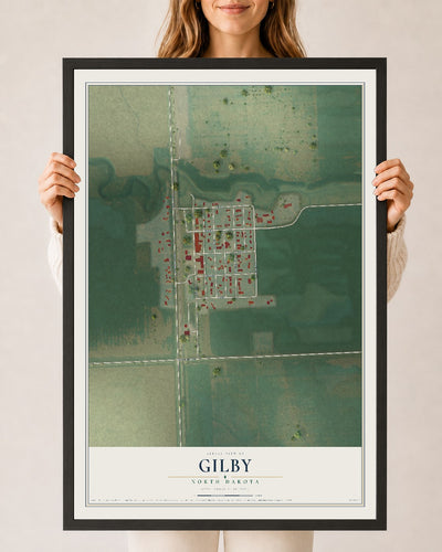 Map of Gilby, North Dakota, 24 x 36 inch print in a black wood frame