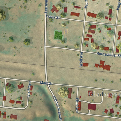 Second close-up of the map of Gladstone, North Dakota print showing more streets and buildings