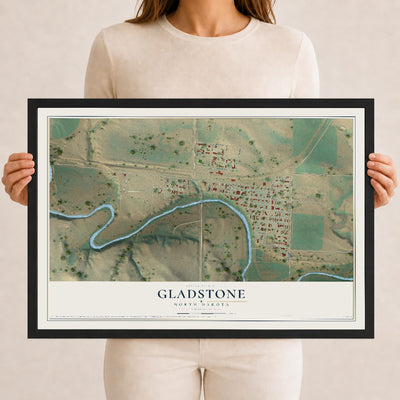 Map of Gladstone, North Dakota, 12 x 18 inch print in a black wood frame