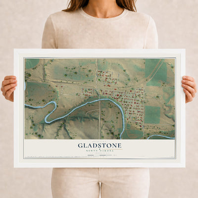 Map of Gladstone, North Dakota, 12 x 18 inch print in a white wood frame