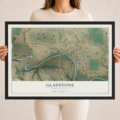 Map of Gladstone, North Dakota, 18 x 24 inch print in a black wood frame