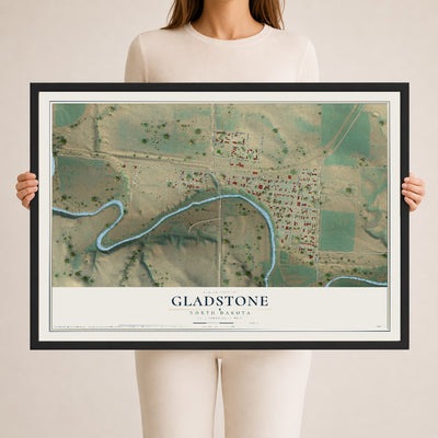 Map of Gladstone, North Dakota, 24 x 36 inch print in a black wood frame