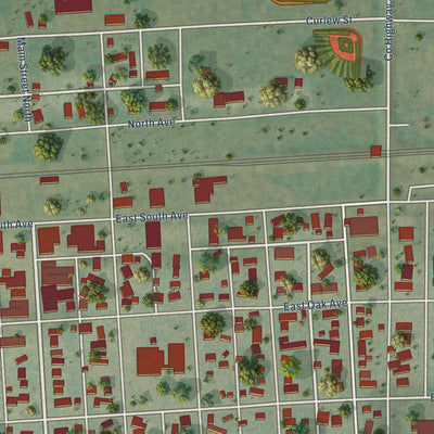Close-up of the map of Glen Ullin, North Dakota print showing street and building detail