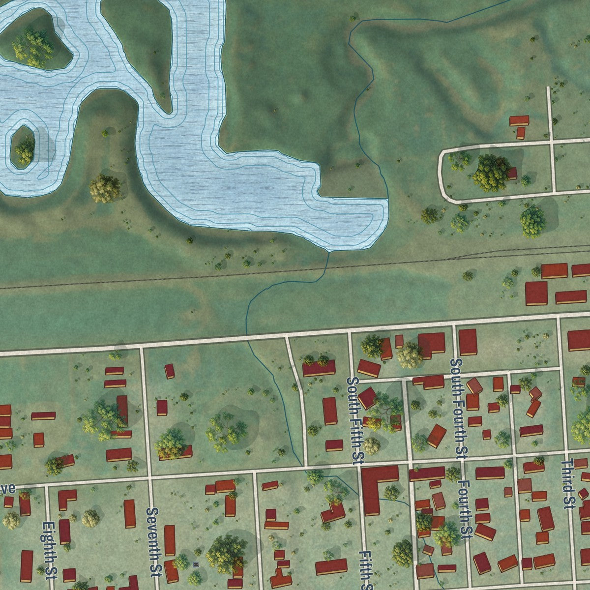 Second close-up of the map of Glen Ullin, North Dakota print showing more streets and buildings