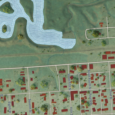 Second close-up of the map of Glen Ullin, North Dakota print showing more streets and buildings
