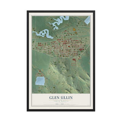 Map of Glen Ullin, North Dakota, 12 x 18 inch print in a black wood frame
