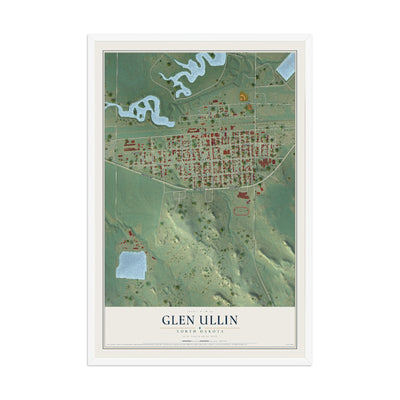 Map of Glen Ullin, North Dakota, 12 x 18 inch print in a white wood frame