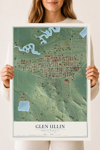 Map of Glen Ullin, North Dakota, 18 x 24 inch unframed archival matte print