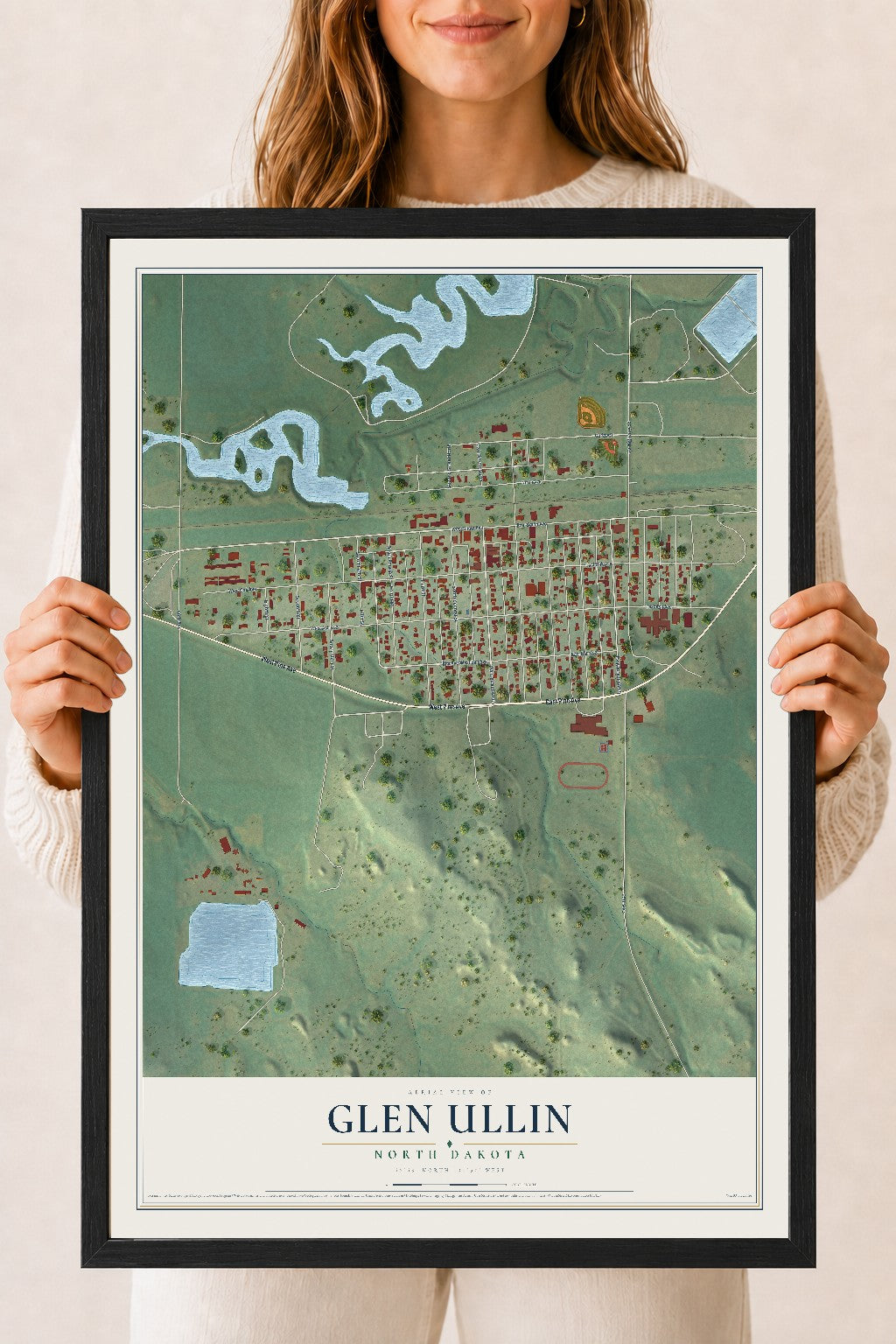 Map of Glen Ullin, North Dakota, 18 x 24 inch print in a black wood frame
