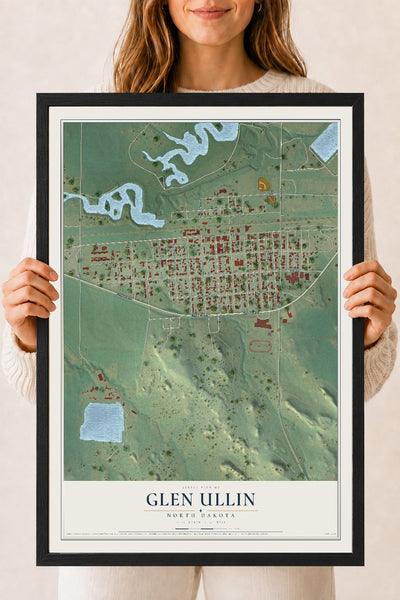 Map of Glen Ullin, North Dakota, 18 x 24 inch print in a black wood frame